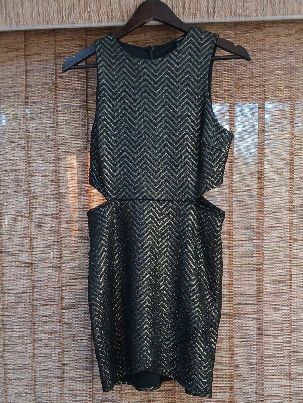 Forever 21 Black and Gold Chevron Cutout Mini Dress